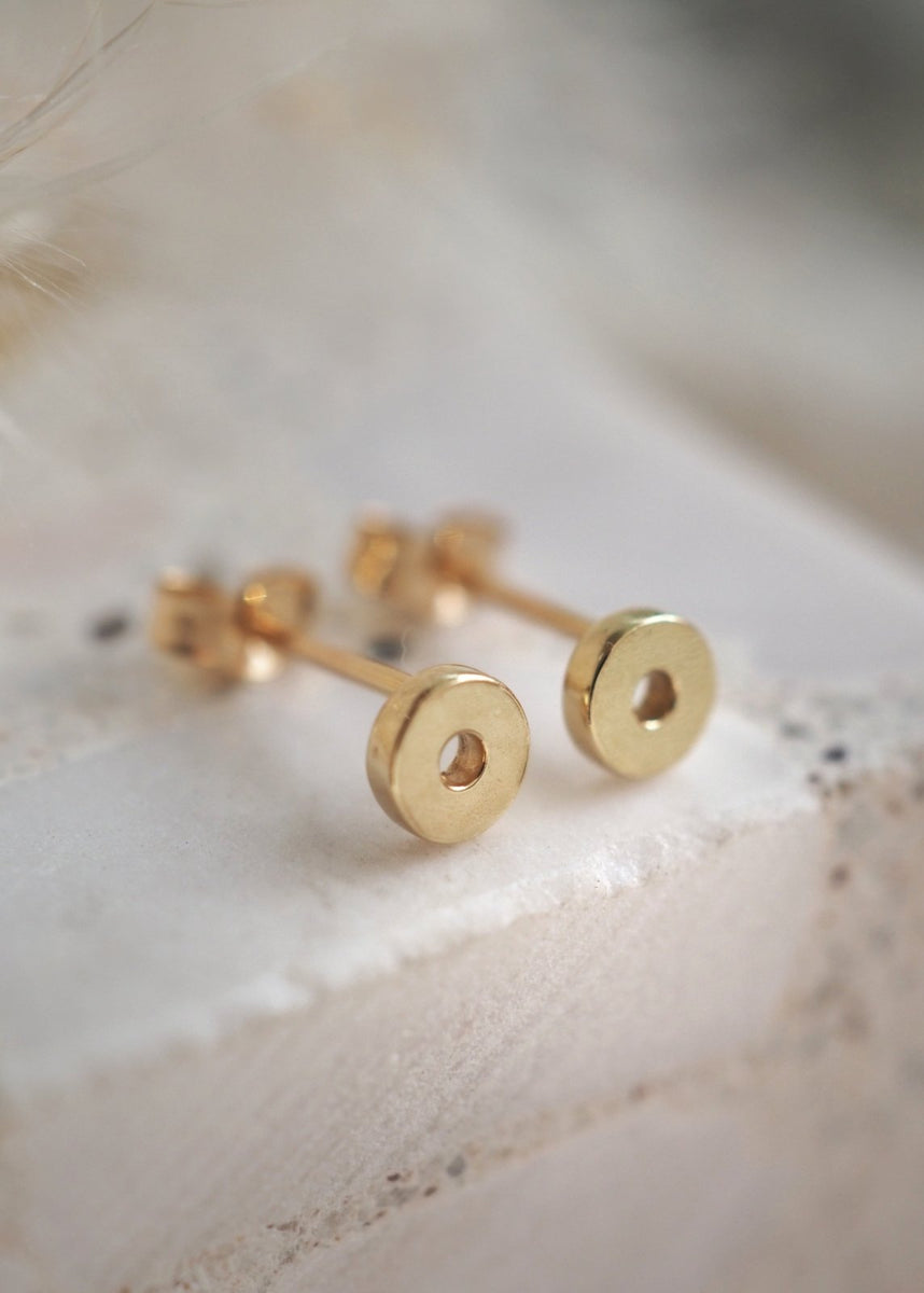 14k Gold Little Round Stud Earrings - Main Image