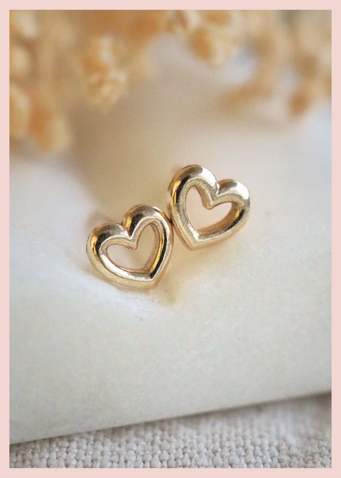 14k Gold - Heart Stud Earrings