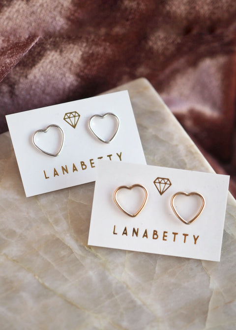 Heart Outline Stud Earrings - Silver