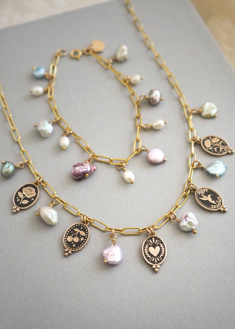 Five Mantra Charm Necklace - Gold Filled