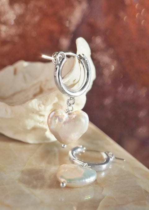 Moonlight Pearl Heart Hoop Earrings
