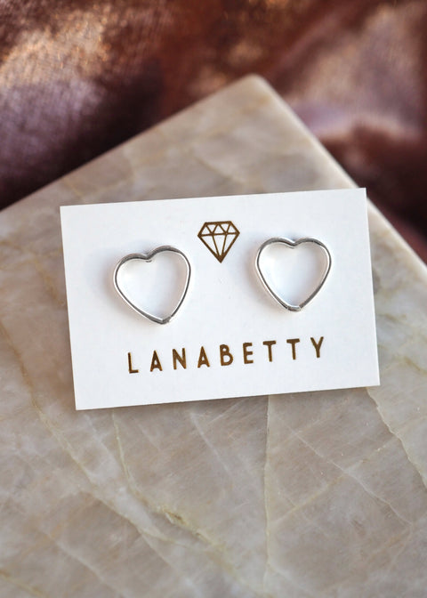 Heart Outline Stud Earrings - Silver