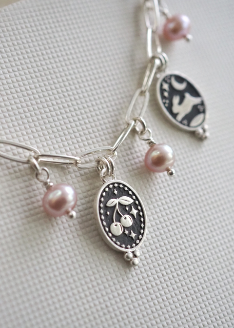 Three Mantra Charm Necklace - Sterling Silver