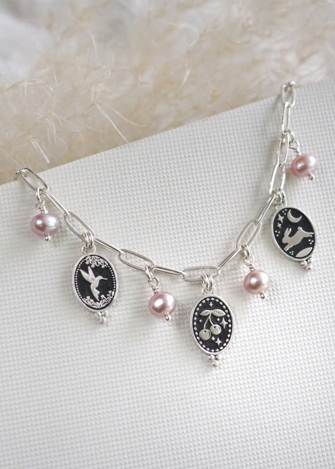 Three Mantra Charm Necklace - Sterling Silver