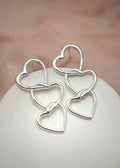 Triple Heart Stud Earrings - Silver