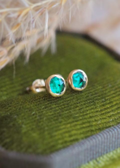 14k Gold - Vega Emerald Stud Earrings