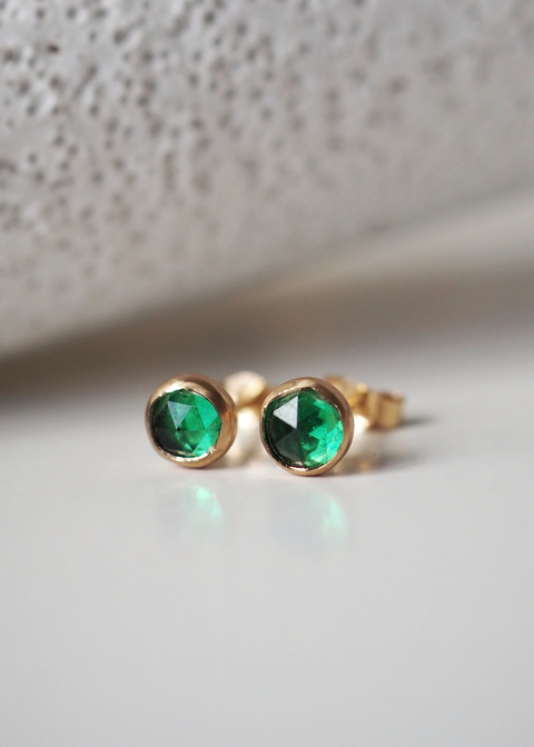 14k Gold - Vega Emerald Stud Earrings