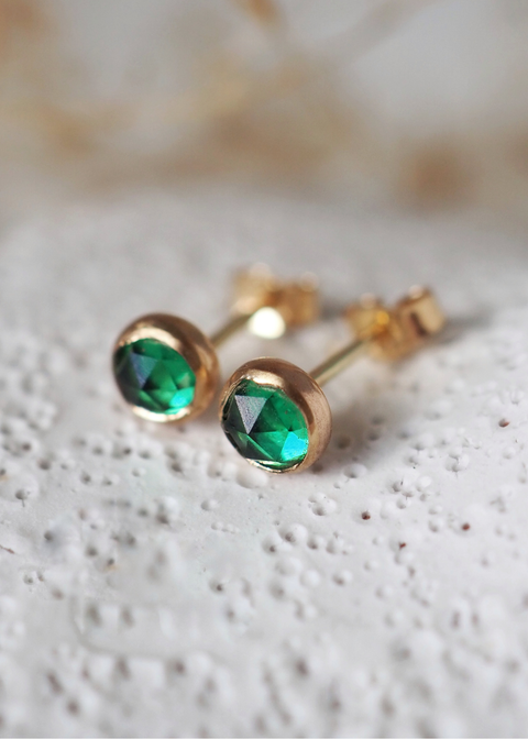 14k Gold - Vega Emerald Stud Earrings
