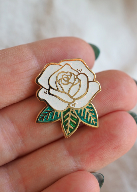 Rose - Lapel Pin - White Sparkle