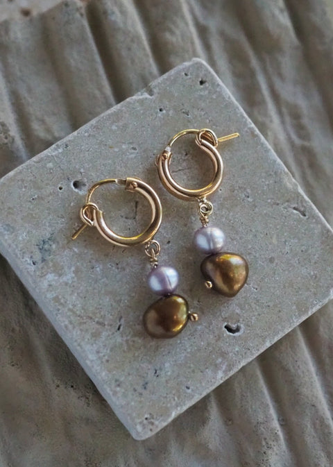 Gravity Hoops - Dangle Pearl Earrings (13mm) - Gold
