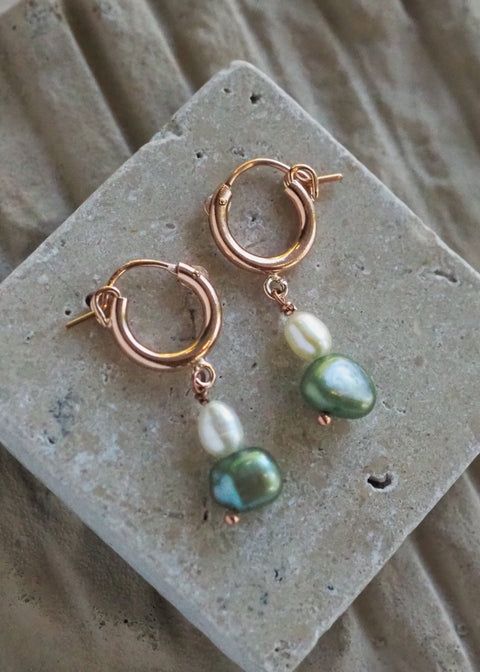 Gravity Hoops - Dangle Pearl Earrings (13mm) - Rose