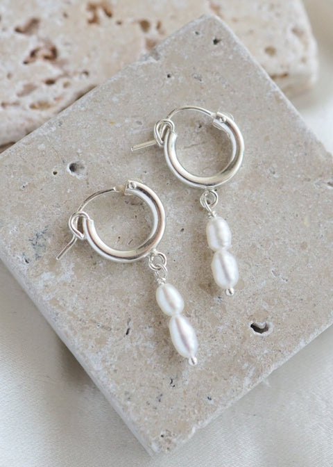 Gravity Hoops - Dangle Pearl Earrings (13mm) - Silver