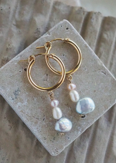 Gravity Hoops - Dangle Pearl Earrings (18mm) - Gold