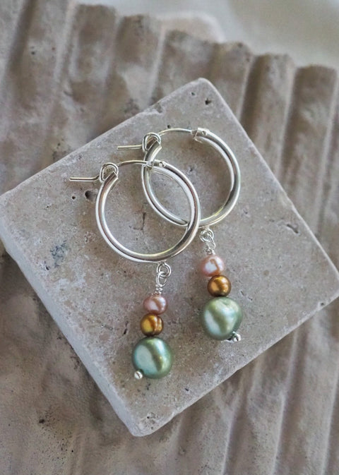 Gravity Hoops - Dangle Pearl Earrings (18mm) - Silver
