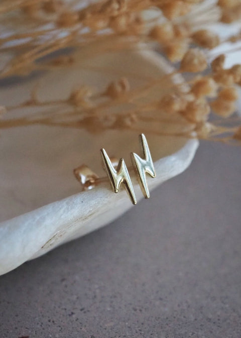 14k Gold - Lightning Bolt Stud Earrings - Earring - LanaBetty