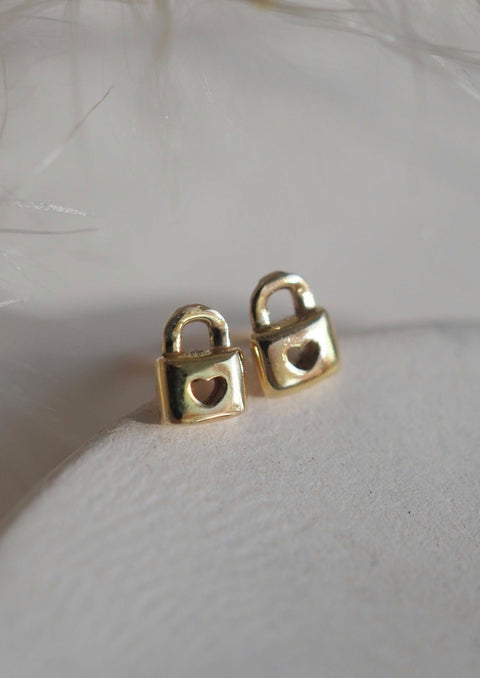 14k Gold - Tiny Love Lock Stud Earrings - Earring - LanaBetty