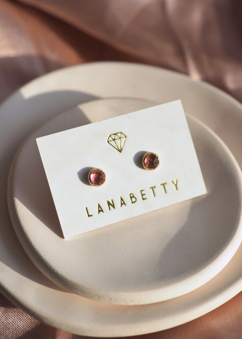 14k Gold - Vega Stud Earrings - Pink Tourmaline - Earring - LanaBetty