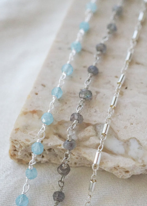 Beaded Gemstone Chain Bracelet - Sterling Silver - Bracelet - LanaBetty