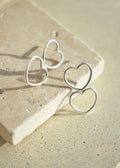 Double Heart Outline Stud Earrings - Silver - Earring - LanaBetty