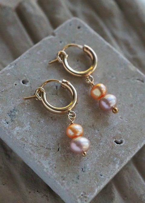 Gravity Hoops - Dangle Pearl Earrings (13mm) - Gold - Earring - LanaBetty