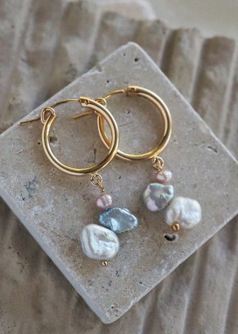 Gravity Hoops - Dangle Pearl Earrings (18mm) - Gold - Earring - LanaBetty