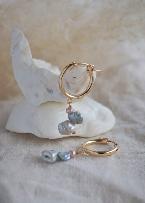 Gravity Hoops - Dangle Pearl Earrings (18mm) - Gold - Earring - LanaBetty