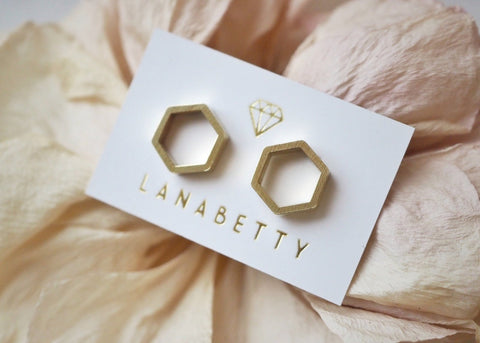 Hexagon Stud Earrings - Brass - Earring - LanaBetty