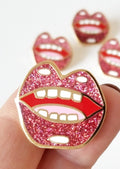 Hot Lips Lapel Pin - Peachy Keen Sparkle - lapel pins - LanaBetty
