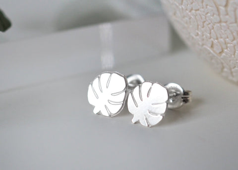 Monstera Stud Earrings - Silver - Earring - LanaBetty