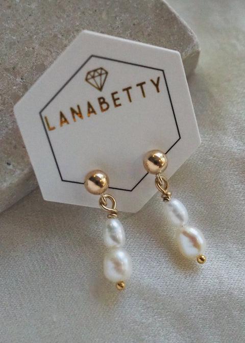 Pearl Stud Earrings - Gold - Earring - LanaBetty