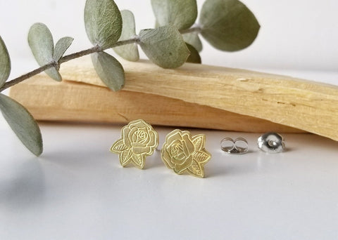 Rose Stud Earrings - Brass - Earring - LanaBetty