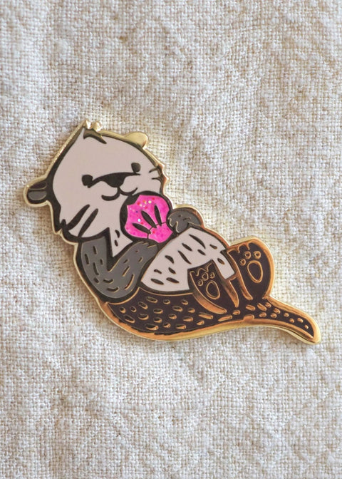 Sea Otter - Hot Pink Shell Lapel Pin - lapel pins - LanaBetty