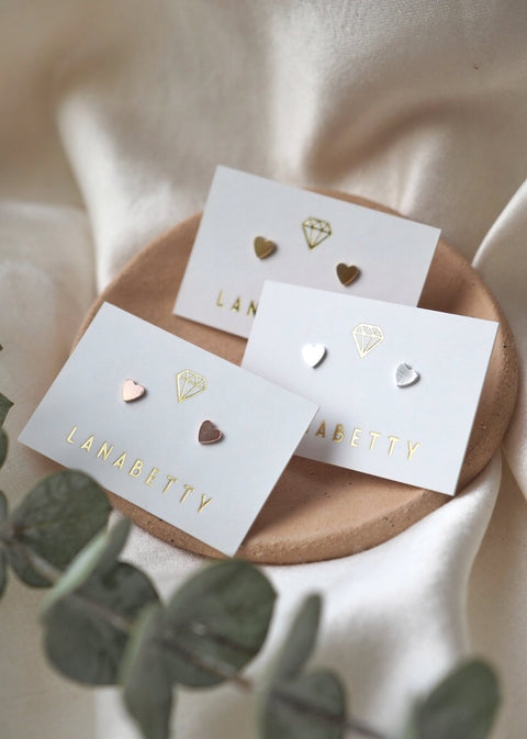 Tiny Heart Stud Earrings - Silver - Earring - LanaBetty