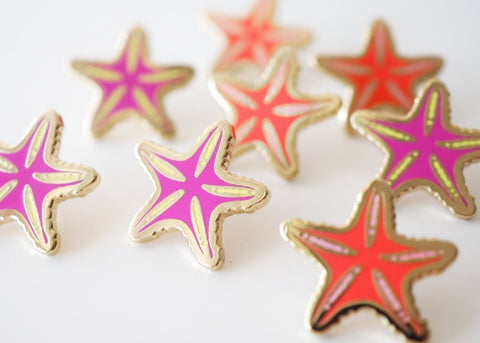 Tiny Neon Starfish - Lapel Pin - lapel pins - LanaBetty