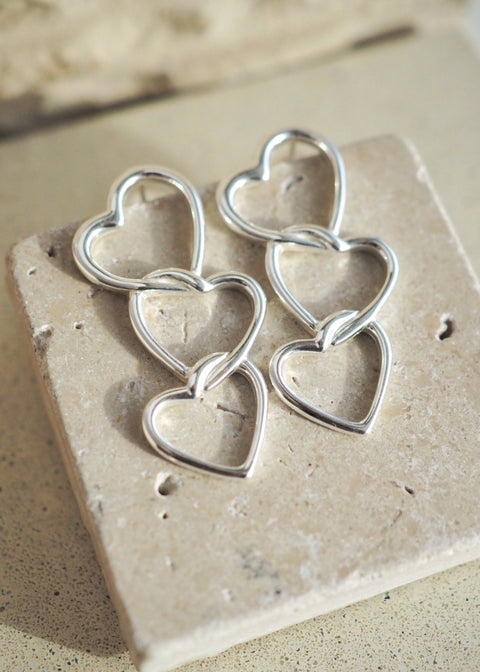 Triple Heart Stud Earrings - Silver - Earring - LanaBetty